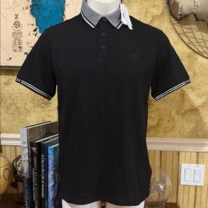 Guess Black Polo with Grey/white Contrast Collar. Size Med. NWT
